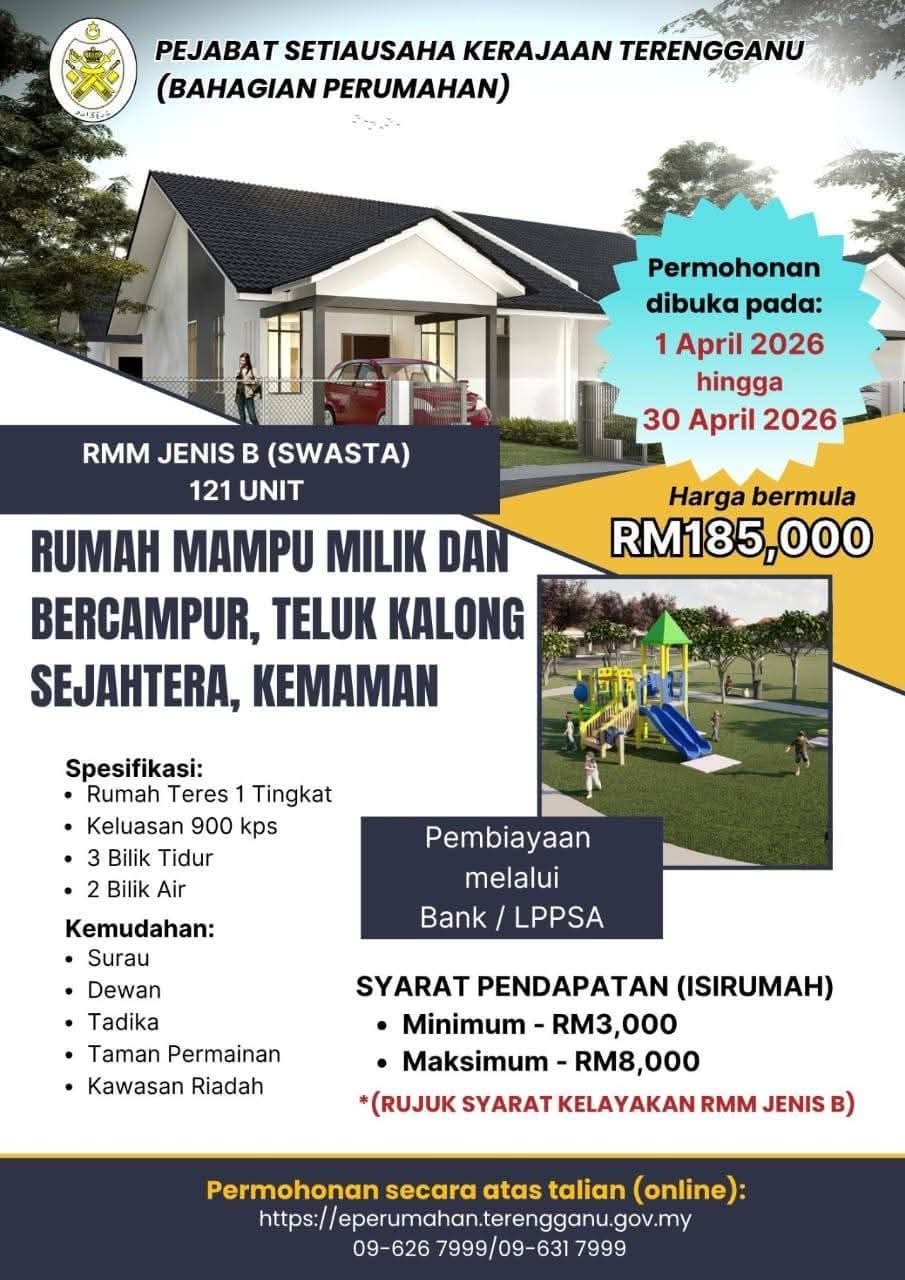 Permohonan Rumah Mampu Milik Teluk Kalong Dibuka April Ini