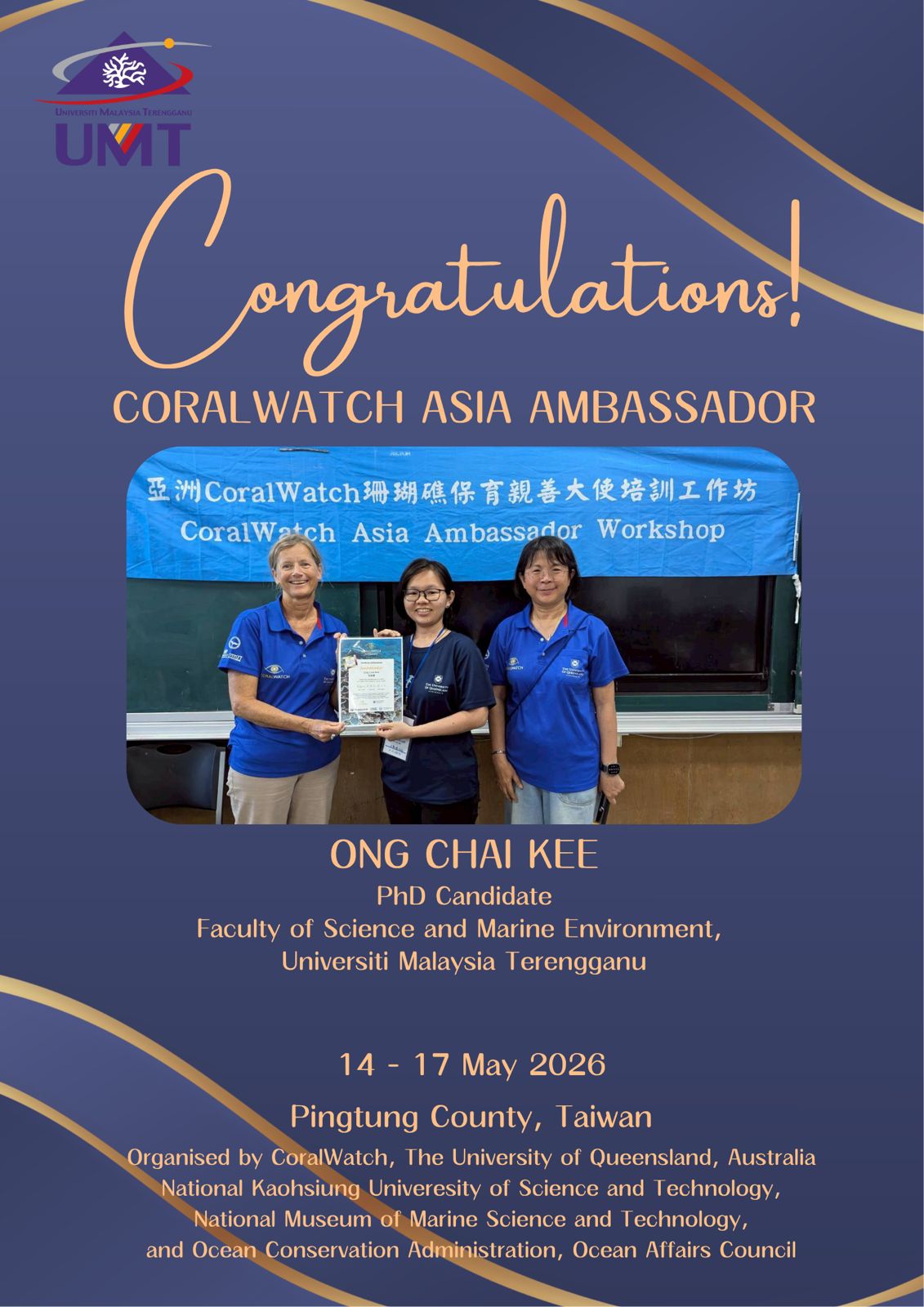 Pelajar UMT Diiktiraf Sebagai Duta CoralWatch Asia
