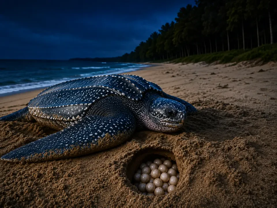 Penyu Belimbing Mendarat Kali Ke-4 Di Pantai Terengganu